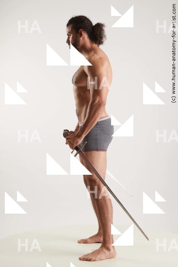 Underwear Fighting with sword Man Black Standing poses - ALL Muscular Long Black Standing poses - simple Standard Photoshoot Academic Fighting poses - ALL