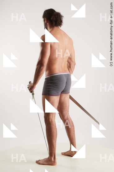 Underwear Fighting with sword Man Black Standing poses - ALL Muscular Long Black Standing poses - simple Standard Photoshoot Academic Fighting poses - ALL