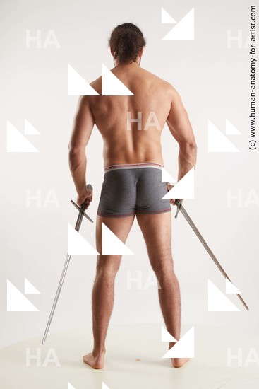 Underwear Fighting with sword Man Black Standing poses - ALL Muscular Long Black Standing poses - simple Standard Photoshoot Academic Fighting poses - ALL