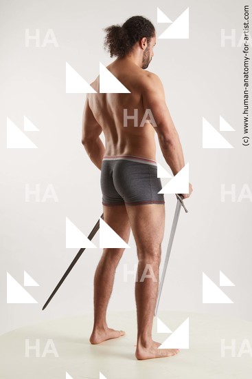 Underwear Fighting with sword Man Black Standing poses - ALL Muscular Long Black Standing poses - simple Standard Photoshoot Academic Fighting poses - ALL