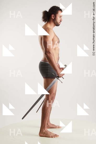 Underwear Fighting with sword Man Black Standing poses - ALL Muscular Long Black Standing poses - simple Standard Photoshoot Academic Fighting poses - ALL