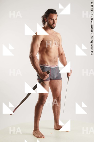Underwear Fighting with sword Man Black Standing poses - ALL Muscular Long Black Standing poses - simple Standard Photoshoot Academic Fighting poses - ALL