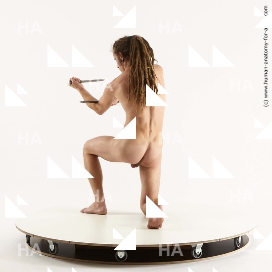 Nude Man White Kneeling poses - ALL Athletic Brown Kneeling poses - on one knee Dreadlocks Standard Photoshoot Realistic