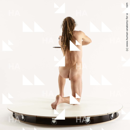 Nude Man White Kneeling poses - ALL Athletic Brown Kneeling poses - on one knee Dreadlocks Standard Photoshoot Realistic
