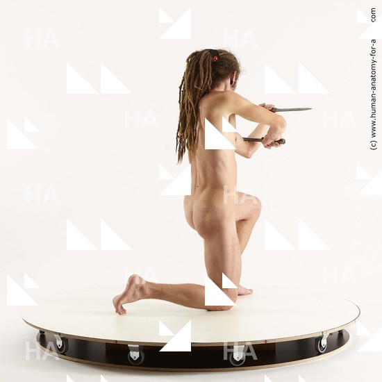 Nude Man White Kneeling poses - ALL Athletic Brown Kneeling poses - on one knee Dreadlocks Standard Photoshoot Realistic