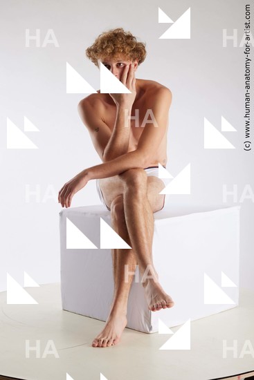 Underwear Man White Sitting poses - simple Athletic Short Brown Sitting poses - ALL Standard Photoshoot Academic