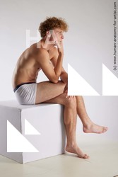 Underwear Man White Sitting poses - simple Athletic Short Brown Sitting poses - ALL Standard Photoshoot Academic