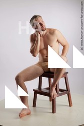 Underwear Man White Sitting poses - simple Muscular Short Grey Sitting poses - ALL Standard Photoshoot Academic