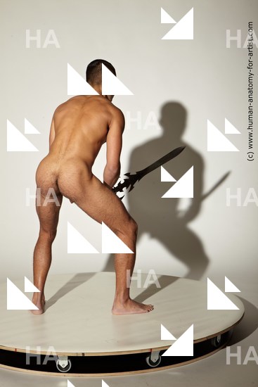 Nude Fighting with sword Man White Standing poses - ALL Muscular Short Brown Standing poses - simple Standard Photoshoot Realistic Fighting poses - ALL