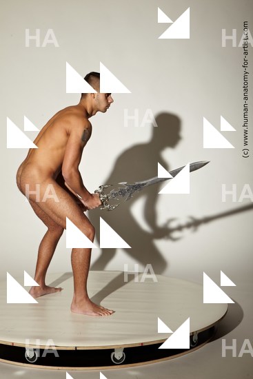 Nude Fighting with sword Man White Standing poses - ALL Muscular Short Brown Standing poses - simple Standard Photoshoot Realistic Fighting poses - ALL