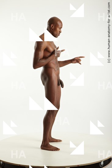 Nude Man Black Standing poses - ALL Muscular Bald Standing poses - simple Standard Photoshoot Realistic