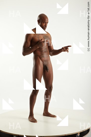 Nude Man Black Standing poses - ALL Muscular Bald Standing poses - simple Standard Photoshoot Realistic