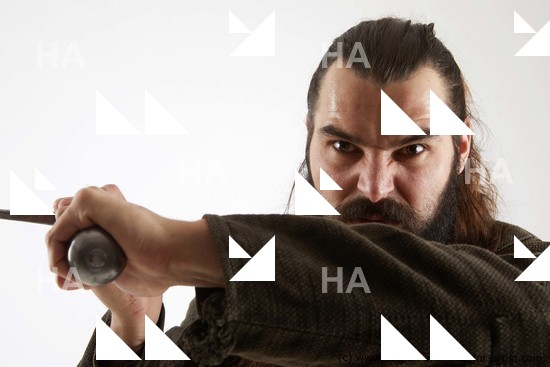 Casual Fighting with sword Man White Standing poses - ALL Muscular Long Brown Standing poses - simple Standard Photoshoot Academic Fighting poses - ALL