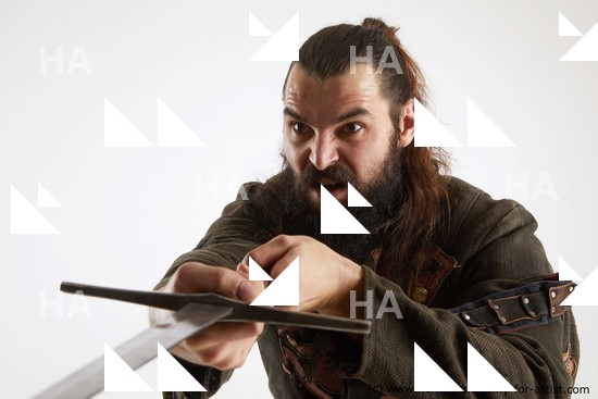 Casual Fighting with sword Man White Standing poses - ALL Muscular Long Brown Standing poses - simple Standard Photoshoot Academic Fighting poses - ALL