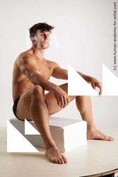 Underwear Man White Sitting poses - simple Muscular Short Brown Sitting poses - ALL Standard Photoshoot Academic