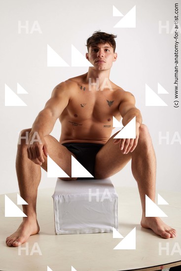 Underwear Man White Sitting poses - simple Muscular Short Brown Sitting poses - ALL Standard Photoshoot Academic