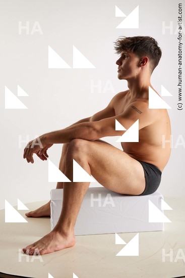 Underwear Man White Sitting poses - simple Muscular Short Brown Sitting poses - ALL Standard Photoshoot Academic
