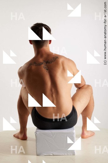 Underwear Man White Sitting poses - simple Muscular Short Brown Sitting poses - ALL Standard Photoshoot Academic