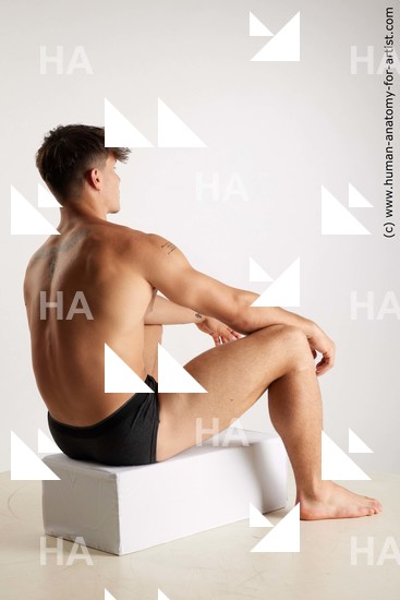 Underwear Man White Sitting poses - simple Muscular Short Brown Sitting poses - ALL Standard Photoshoot Academic