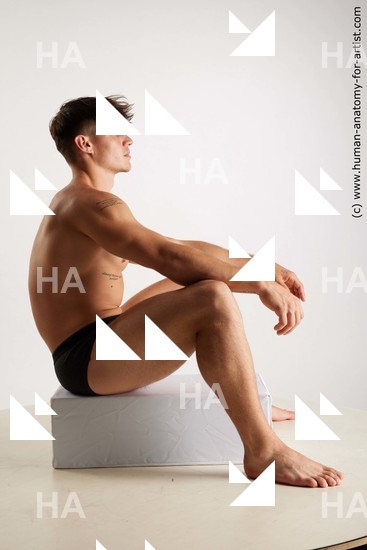 Underwear Man White Sitting poses - simple Muscular Short Brown Sitting poses - ALL Standard Photoshoot Academic