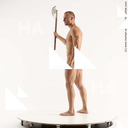 Nude Fighting with axe Man White Standing poses - ALL Muscular Short Brown Standing poses - simple Standard Photoshoot Realistic Fighting poses - ALL
