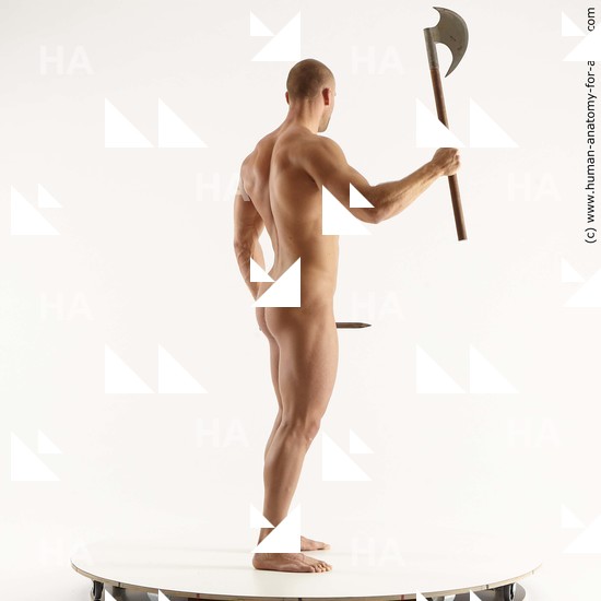 Nude Fighting with axe Man White Standing poses - ALL Muscular Short Brown Standing poses - simple Standard Photoshoot Realistic Fighting poses - ALL