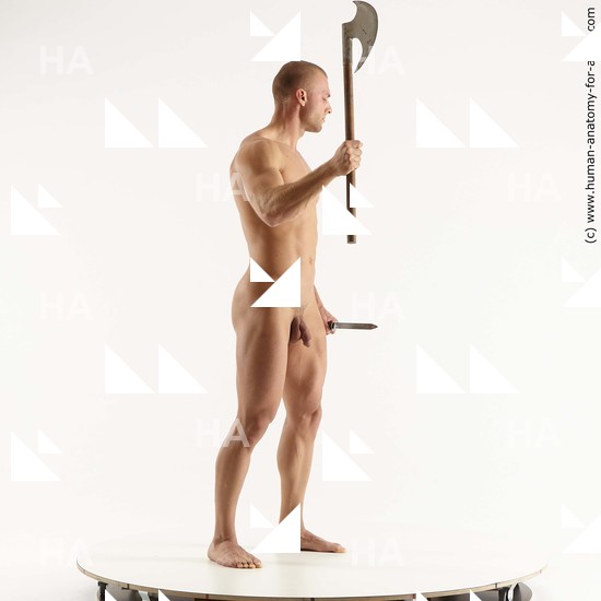 Nude Fighting with axe Man White Standing poses - ALL Muscular Short Brown Standing poses - simple Standard Photoshoot Realistic Fighting poses - ALL