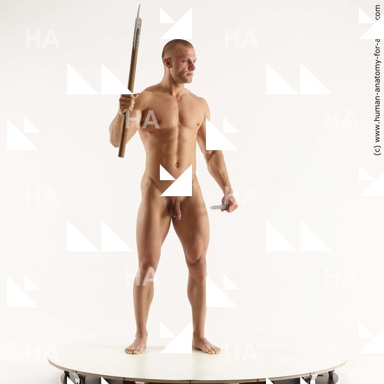 Nude Fighting with axe Man White Standing poses - ALL Muscular Short Brown Standing poses - simple Standard Photoshoot Realistic Fighting poses - ALL