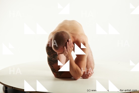 Nude Man White Kneeling poses - ALL Slim Short Brown Kneeling poses - on both knees Standard Photoshoot Realistic