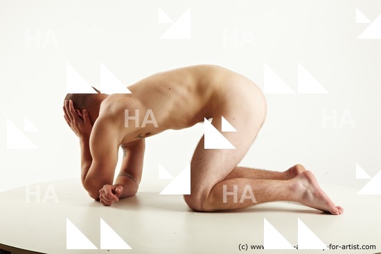 Nude Man White Kneeling poses - ALL Slim Short Brown Kneeling poses - on both knees Standard Photoshoot Realistic