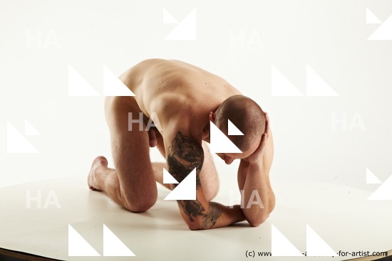 Nude Man White Kneeling poses - ALL Slim Short Brown Kneeling poses - on both knees Standard Photoshoot Realistic