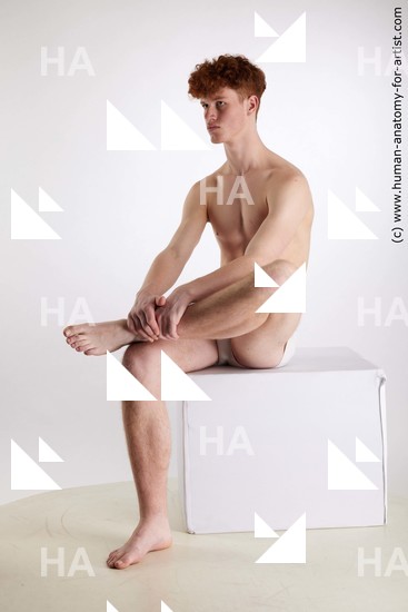 Underwear Man White Sitting poses - simple Slim Short Red Sitting poses - ALL Standard Photoshoot Academic