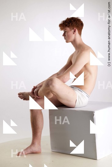 Underwear Man White Sitting poses - simple Slim Short Red Sitting poses - ALL Standard Photoshoot Academic