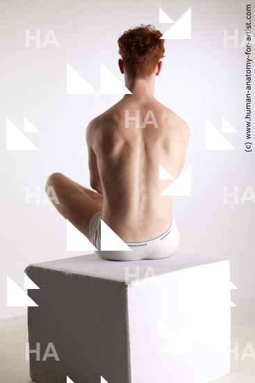 Underwear Man White Sitting poses - simple Slim Short Red Sitting poses - ALL Standard Photoshoot Academic