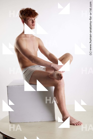 Underwear Man White Sitting poses - simple Slim Short Red Sitting poses - ALL Standard Photoshoot Academic