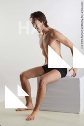 Underwear Man White Sitting poses - simple Slim Short Brown Sitting poses - ALL Standard Photoshoot Academic