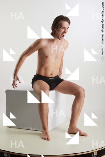 Underwear Man White Sitting poses - simple Slim Short Brown Sitting poses - ALL Standard Photoshoot Academic