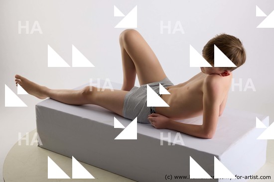 Underwear Man White Laying poses - ALL Slim Short Brown Laying poses - on back Standard Photoshoot  Academic