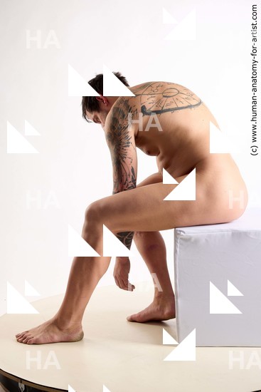 Nude Man White Sitting poses - simple Slim Short Brown Sitting poses - ALL Standard Photoshoot Realistic