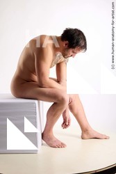 Nude Man White Sitting poses - simple Slim Short Brown Sitting poses - ALL Standard Photoshoot Realistic