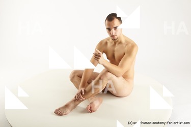 Nude Man White Sitting poses - simple Slim Short Brown Sitting poses - ALL Standard Photoshoot Realistic