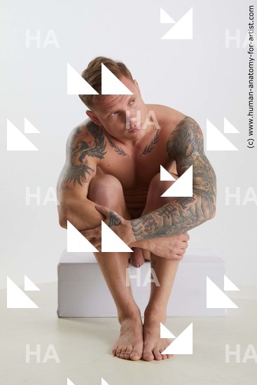 Nude Man White Sitting poses - simple Muscular Short Brown Sitting poses - ALL Standard Photoshoot Realistic
