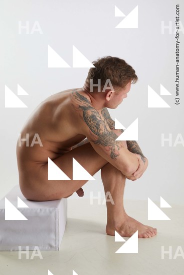 Nude Man White Sitting poses - simple Muscular Short Brown Sitting poses - ALL Standard Photoshoot Realistic