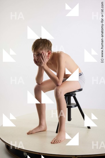 Underwear Man White Sitting poses - simple Slim Short Brown Sitting poses - ALL Standard Photoshoot  Academic