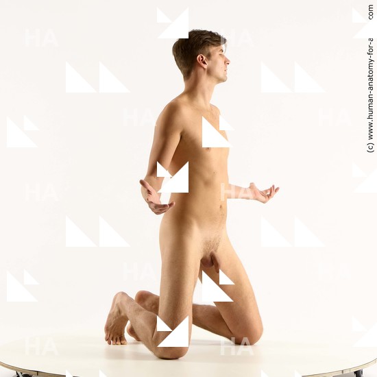 Nude Man White Kneeling poses - ALL Slim Short Brown Kneeling poses - on both knees Standard Photoshoot Realistic