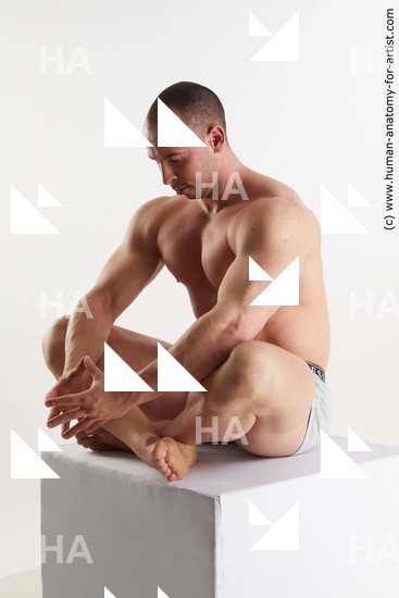 Underwear Man White Sitting poses - simple Muscular Short Brown Sitting poses - ALL Standard Photoshoot Academic