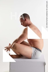 Underwear Man White Sitting poses - simple Muscular Short Brown Sitting poses - ALL Standard Photoshoot Academic