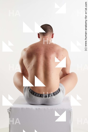 Underwear Man White Sitting poses - simple Muscular Short Brown Sitting poses - ALL Standard Photoshoot Academic