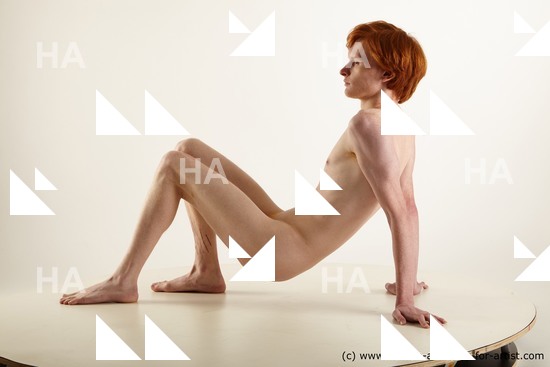 Nude Man White Sitting poses - simple Slim Short Red Sitting poses - ALL Standard Photoshoot Realistic