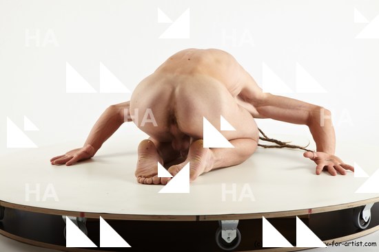Nude Man White Kneeling poses - ALL Athletic Brown Kneeling poses - on both knees Dreadlocks Standard Photoshoot Realistic